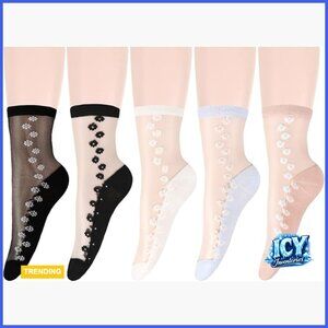 Sheer Mesh Lace Socks Nylon Cotton Novelty Crystal Glass Socks